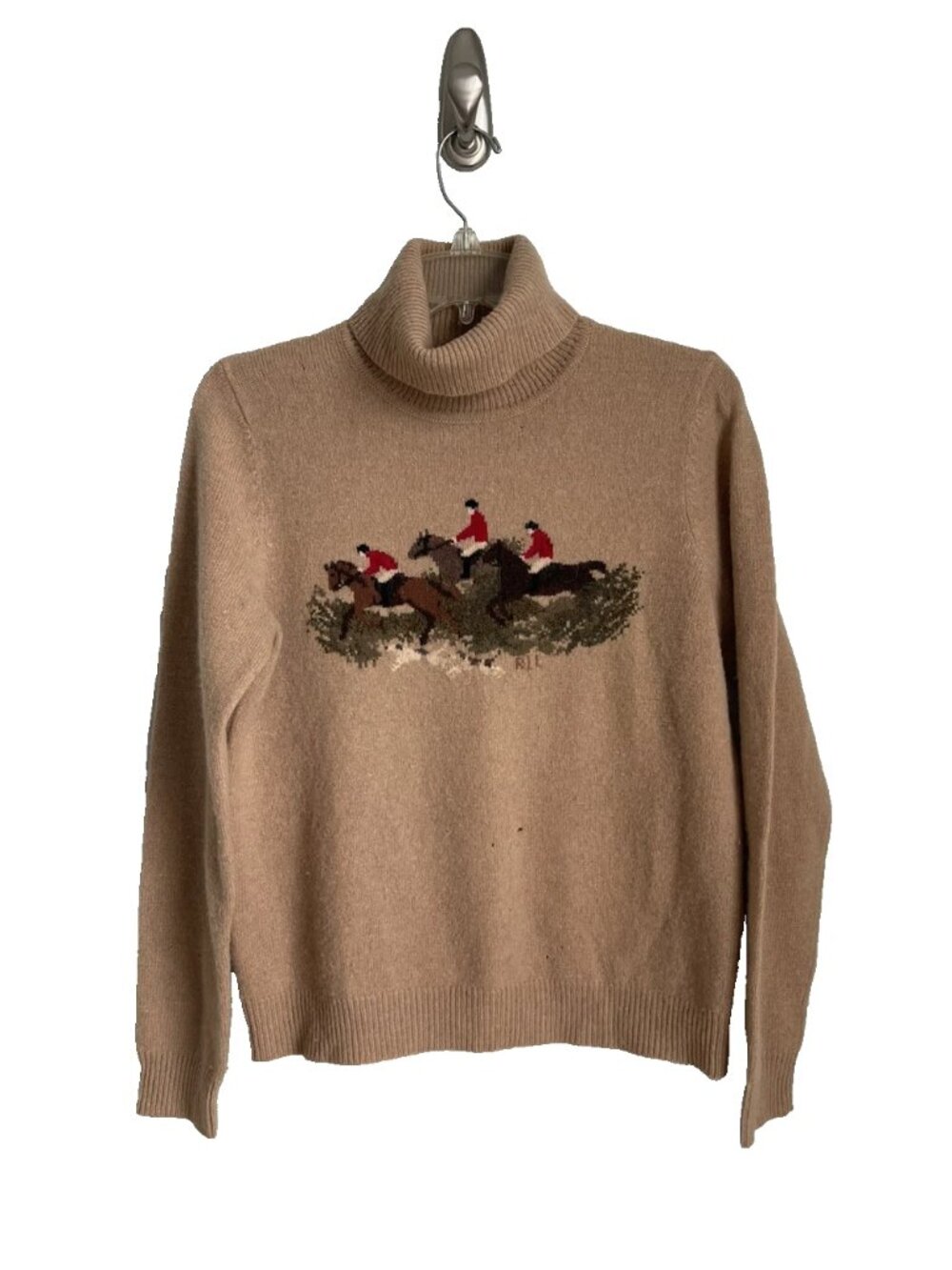 Lauren Ralph Lauren Vtg Wool Horse & Jockey Turtleneck Sweater Women's FLAWS